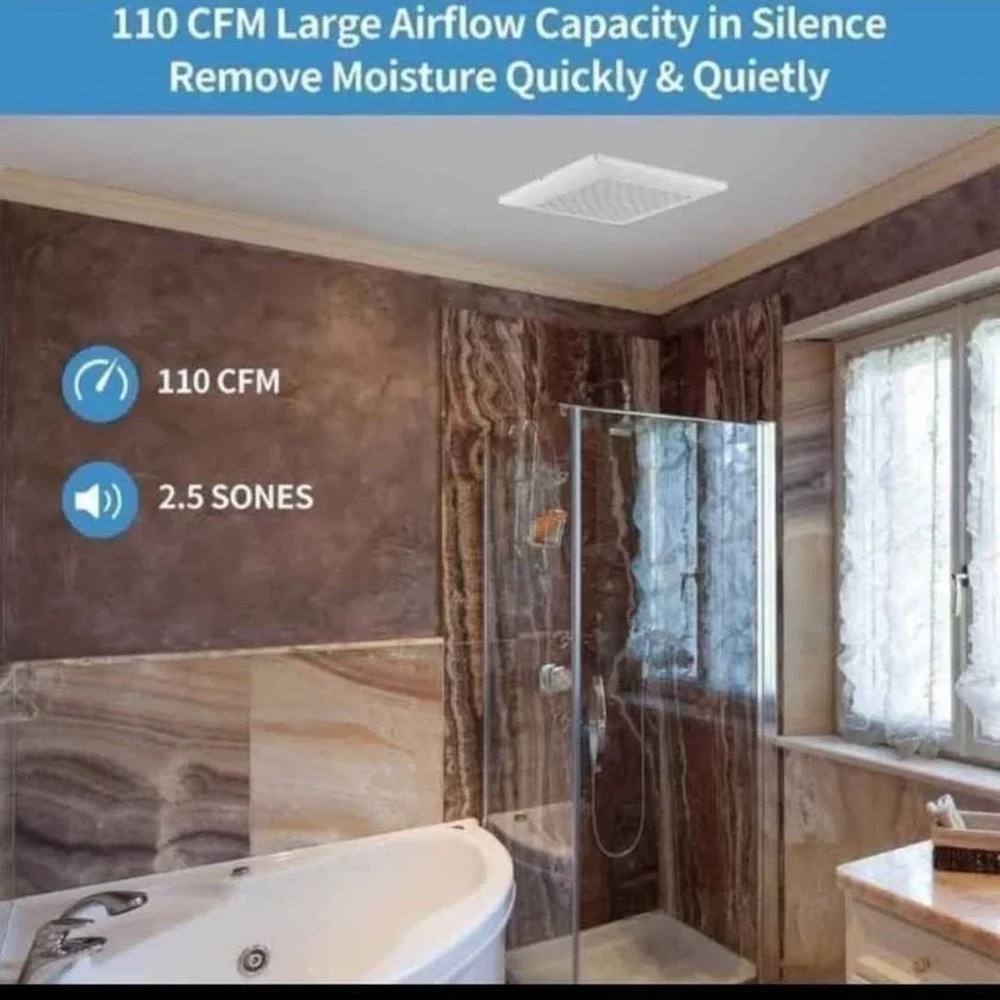 Bathroom Exhaust Fan 110 CFM Quiet Ceiling Ventilation 4 Inch Duct 107 Sq Ft